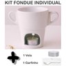 Kit Fondue Individual Caneca Porcelana Branca 250ml Inclui Vela e Mini Garfo - 3