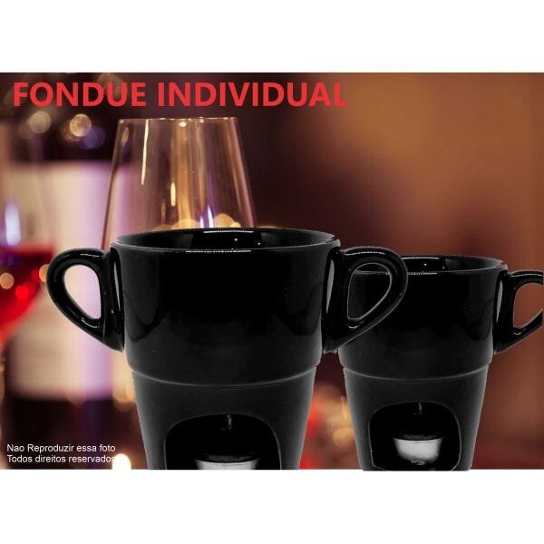 Kit 1 Fondue Individual caneca Porcelana 250ml (ACOMPANHA 2 VELAS 2 MINI GARFO) - 3