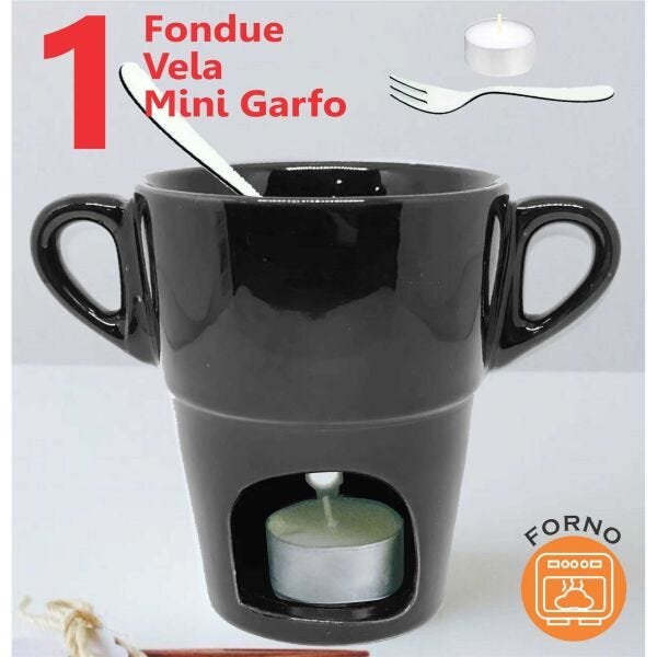 Kit 1 Fondue Individual caneca Porcelana 250ml (ACOMPANHA 2 VELAS 2 MINI GARFO) - 4