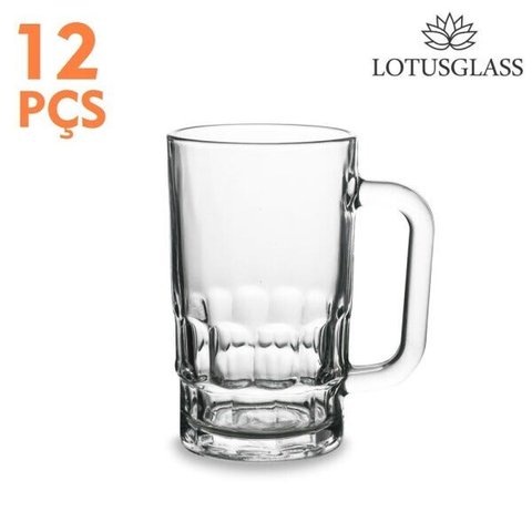 12 Canecas de Vidro para Chopp e Cerveja Veneza 350ml LotusGlass