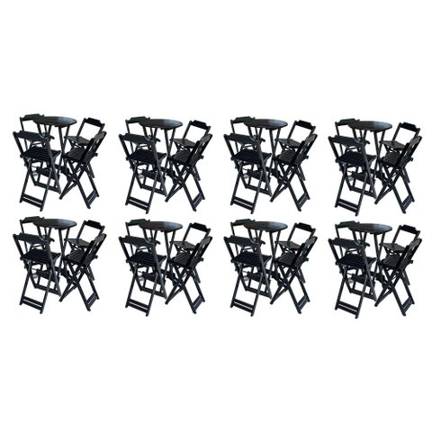 Kit 8 Jogos de Mesa Bistrô de Madeira com 4 Cadeiras Dobrável Ideal para Bar e Restaurante Preto