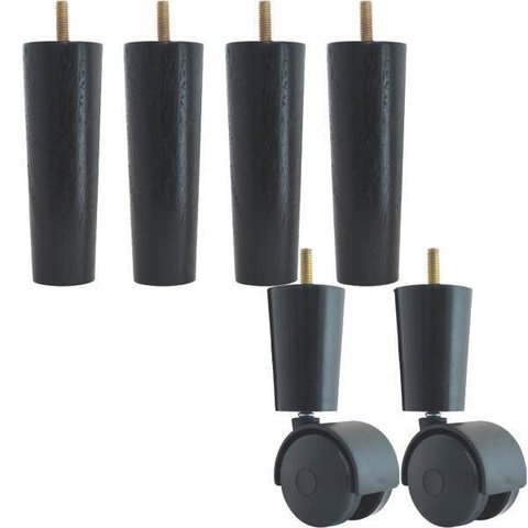 Kit Pé para Cama Box Cama de Solteiro 4 Pés Palito 2 Rodizios