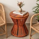 Ver imagem 3 de Mesa Centro Lateral Apoio Corda Náutica Tampo Madeira 40cm:Terracota