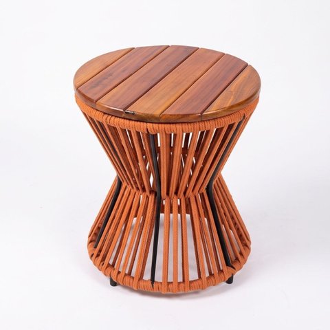Mesa Centro Lateral Apoio Corda Náutica Tampo Madeira 40cm:Terracota