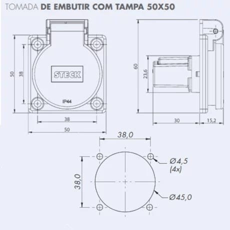 TOMADA QUASAR COM TAMPA 2P+T 10A STECK:Branca/P