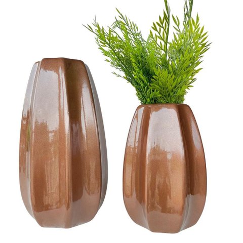 Dupla Vaso Centro de Mesa Grande e Médio Alto Relevo Cobre