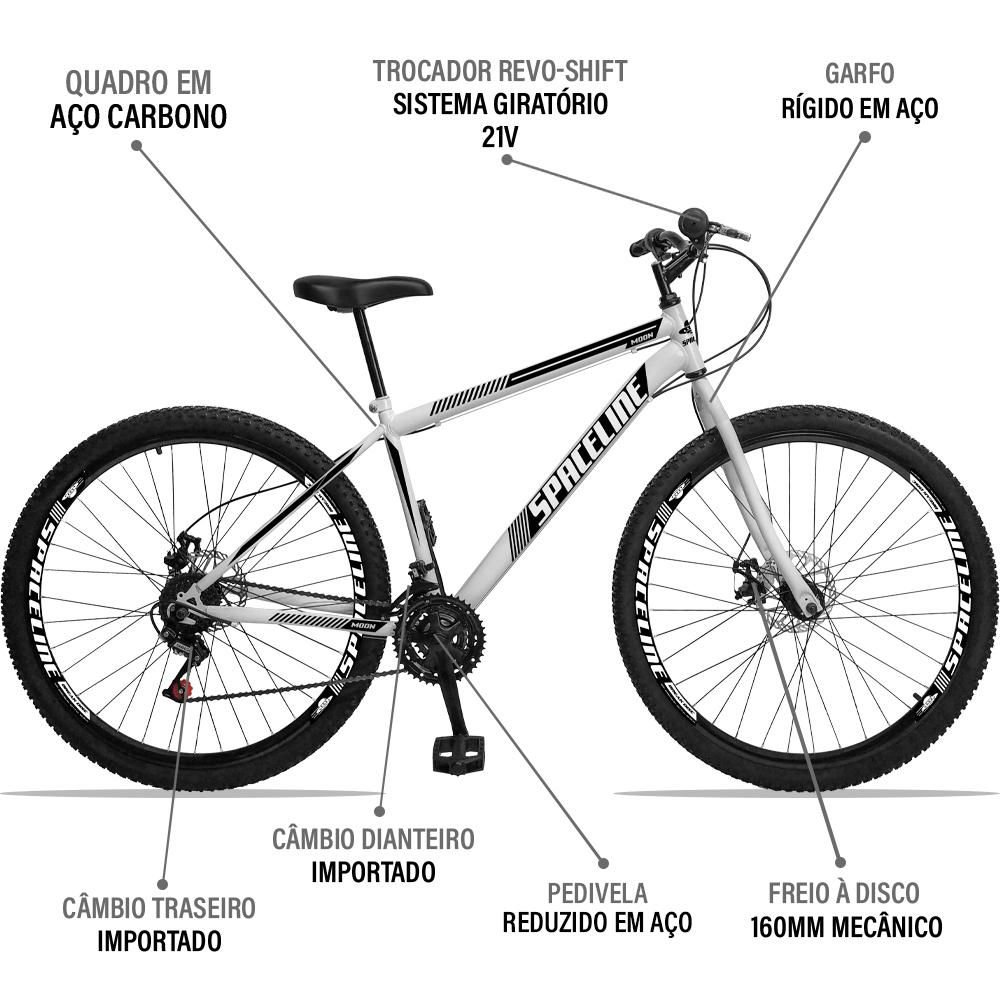 Bicicleta Moon Aro 29 Quadro Aço Garfo Rígido 21 Marchas Freio a Disco Mecânico - Spaceline - Branco - 4