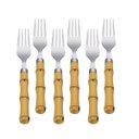 Ver imagem 1 de Kit 10 Garfos de Mesa com cabo Plástico Bambu Natural Talheres Aço Inox Lyor - 7381