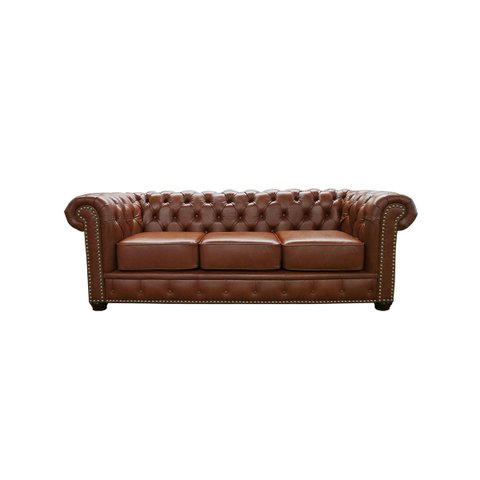 Sofá Chesterfield de Couro 3 Lugares Marrom Pigmentado - Mempra Design