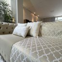 Ver imagem 5 de Kit Manta Geométrico, 2 Capas de Almofada e 1 Almofadas Retangular Luxo Branco com Dourado