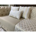 Ver imagem 4 de Kit Manta Geométrico, 2 Capas de Almofada e 1 Almofadas Retangular Luxo Branco com Dourado