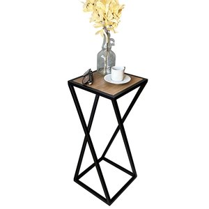 Mesa Lateral Decorativa Canto Ferro Mdf Industrial