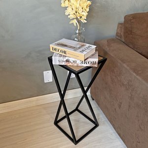 Mesa Lateral Decorativa Canto Ferro Mdf Industrial