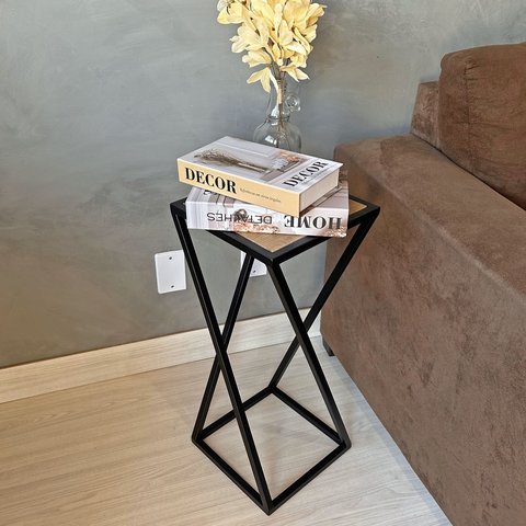 Mesa Lateral Decorativa Canto Ferro Mdf Industrial