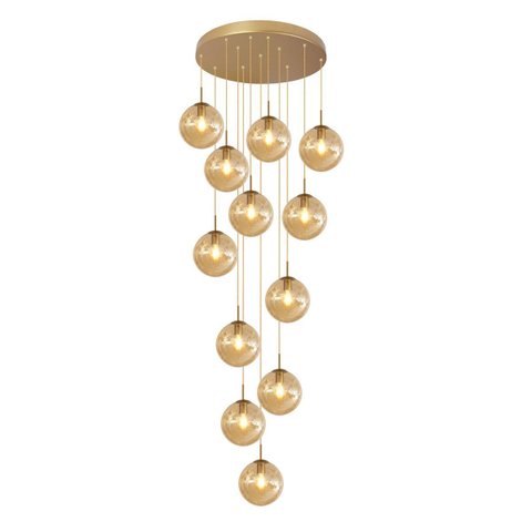 Pendente Moderno Glass 60cm 12 Vidros Âmbar 20cm C Lâmp. Led