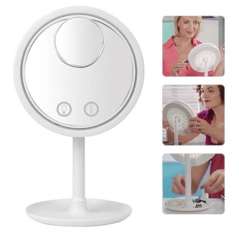Espelho Maquiagem LED Ventilador Touch Screen Beleza Usb