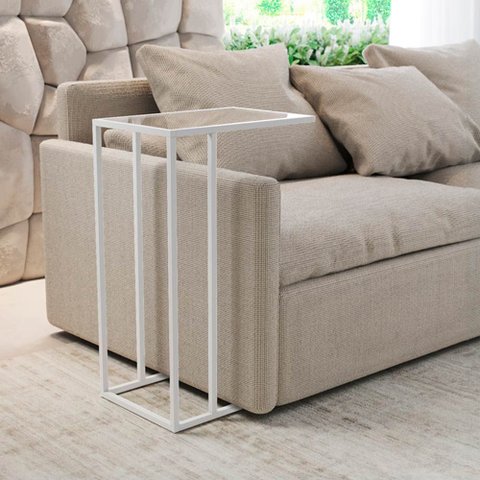 Mesa de Apoio Industrial Elena Industrial Branco com Tampo de Vidro