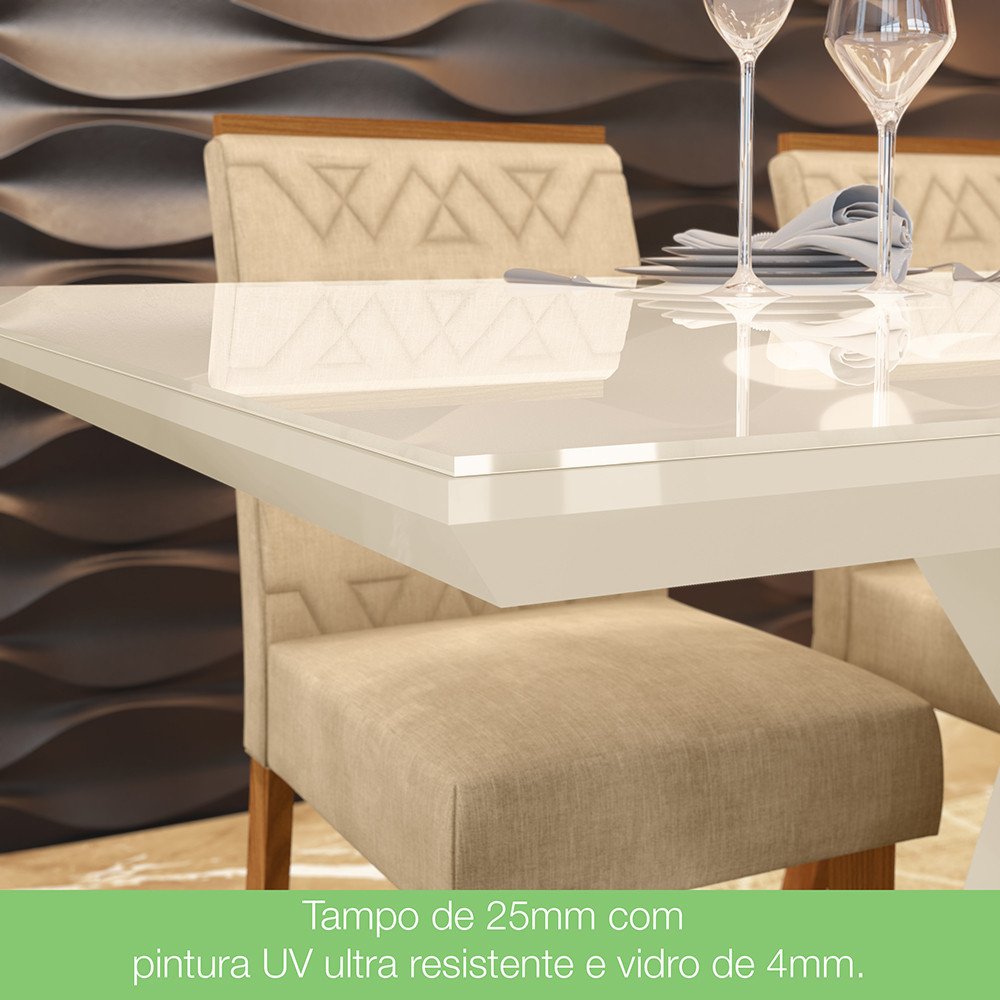 Conjunto Sala de Jantar Mesa 160cm Tampo MDF com Vidro 6 Cadeiras Zuri Casa 812 - 9