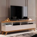 Ver imagem 2 de Rack Vivare Wood 1,60m Off White e Nature para TV com Nichos e Design Elegante
