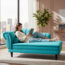 Ver imagem 2 de Recamier Decorativo Divã Amsterdã 187cm Lado Direito Veludo Azul Turquesa