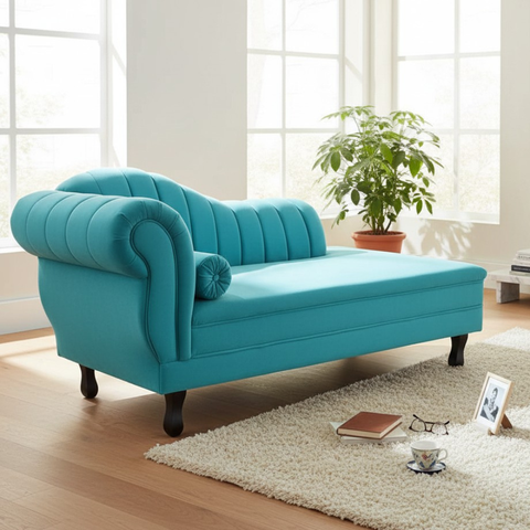 Recamier Decorativo Divã Amsterdã 187cm Lado Direito Veludo Azul Turquesa