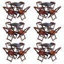 Ver imagem 1 de Kit 6 Conjuntos de Mesa com 4 Cadeiras de Madeira Dobravel 70x70 Qualidade Móveis Guara - Imbuia