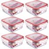 Conjunto 6 Potes Quadrados Vidro Sanremo Tampa Hermética Trava 700ml - 1