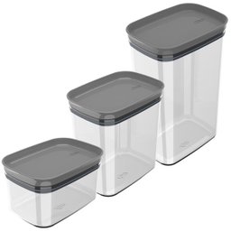 Kit Potes Herméticos Retangulares 0,65L 1,5L e 2,3L Porta Mantimentos com Tampa Chumbo - 1