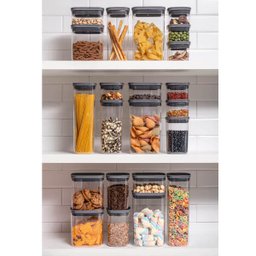 Kit Potes Herméticos Retangulares 0,65L 1,5L e 2,3L Porta Mantimentos com Tampa Chumbo - 2