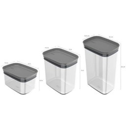 Kit Potes Herméticos Retangulares 0,65L 1,5L e 2,3L Porta Mantimentos com Tampa Chumbo - 3