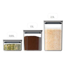 Kit Potes Herméticos Retangulares 0,65L 1,5L e 2,3L Porta Mantimentos com Tampa Chumbo - 6