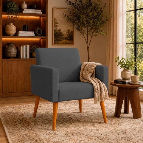 Poltrona Decorativa para Sala Recepção Consultório Suede Cores Pés Palito