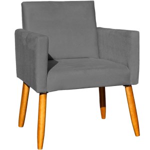 Poltrona Decorativa para Sala Recepção Consultório Suede Cores Pés Palito