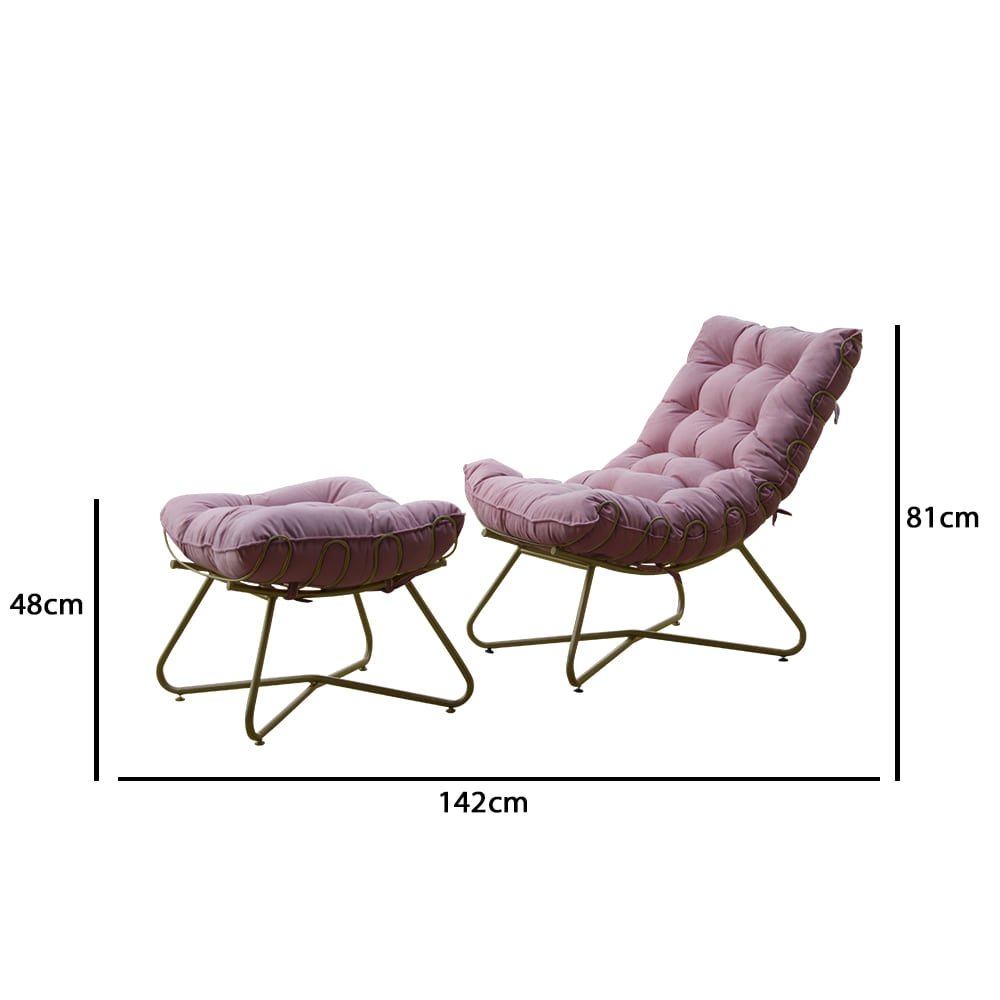 Poltrona Costela Luxo com Puff EVA Metal Dourado- Suede Rose - 3