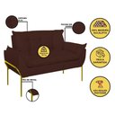 Ver imagem 6 de Kit 2 Poltronas + Namoradeira Pé Metal Dourado Recepção Sala Cor:marrom