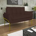 Ver imagem 4 de Kit 2 Poltronas + Namoradeira Pé Metal Dourado Recepção Sala Cor:marrom
