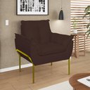 Ver imagem 5 de Kit 2 Poltronas + Namoradeira Pé Metal Dourado Recepção Sala Cor:marrom