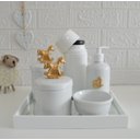 Ver imagem 1 de Kit Higiene Porcelana Bebê Bandeja Térmica Potes Algodão Cuidados Banho K010 Cavalo Dourado