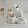 Kit Higiene Porcelana Bebê Bandeja Térmica Potes Algodão Cuidados Banho K010 Cavalo Dourado - 2