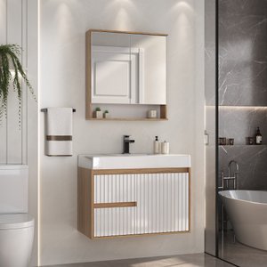 Conjunto para Banheiro Clarice 78 Cm com Lavatório e Espelheira - Fabribam Gabinetes