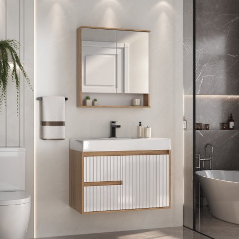 Conjunto para Banheiro Clarice 78 Cm com Lavatório e Espelheira - Fabribam Gabinetes