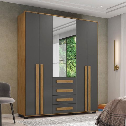 Guarda Roupa Vértice Sul 5 Portas com Espelho Cinamomo