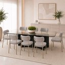 Ver imagem 1 de Kit 8 Cadeiras Sala de Jantar Lisa Pés Champanhe Linho Cinza m² - Monari Design