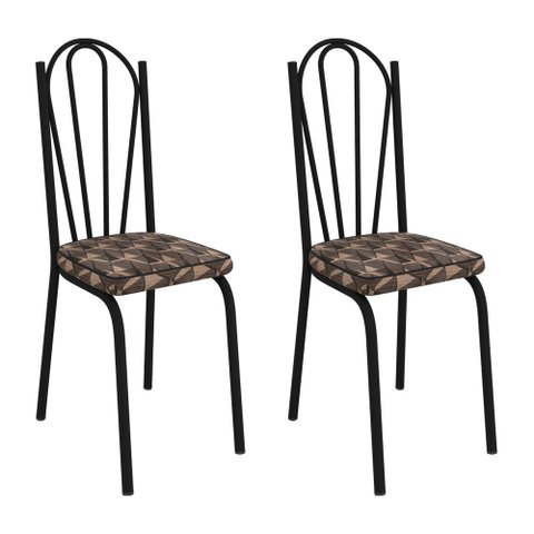 Kit 2 Cadeiras de Cozinha Alabama Estampado Mosaico Palha Pés de Ferro Preto - Pallazio