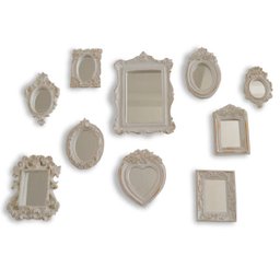 Kit 10 Pçs Molduras Resina Espelho Vintage Parede Quadros Branco Envelhecido. - 1