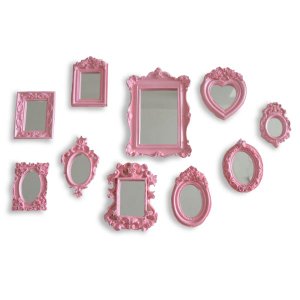 Kit 10 Pçs Molduras Resina Espelho Vintage Parede Quadros Rosa.