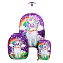 Ver imagem 1 de Kit Mochila Rodinha + Lancheira + Estojo Unicórnio Roxo