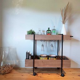 Carrinho Bar para Bebidas Estilo Industrial Rodízio 93,5cm Cor:vermont com Preto Fosco - 5