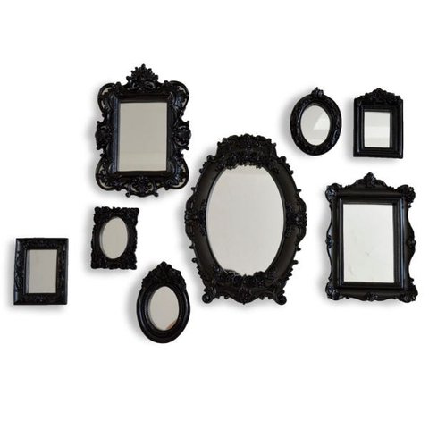 Kit 8 Pçs Molduras Resina Espelho Vintage Parede Provençal Preto.