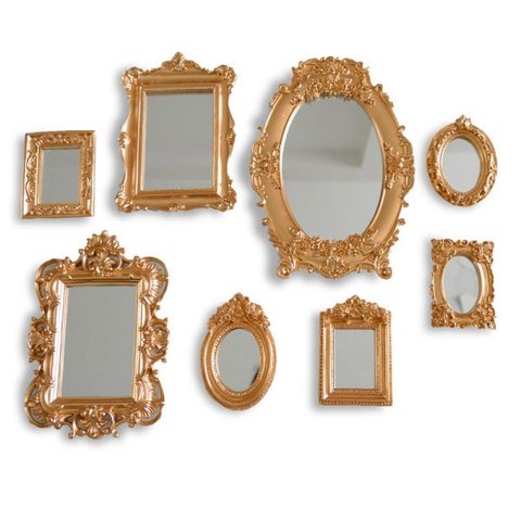Kit 8 Pçs Molduras Resina Espelho Vintage Parede Provençal Dourado.
